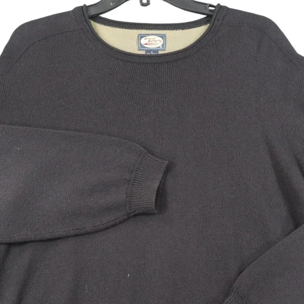 Tommy Bahama Sweater Mens M Black Cotton Crew Neck Ribbed Casual Travel